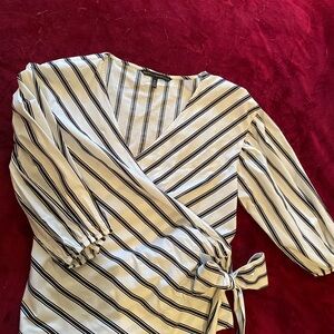 Striped Wrap Blouse - Black and White